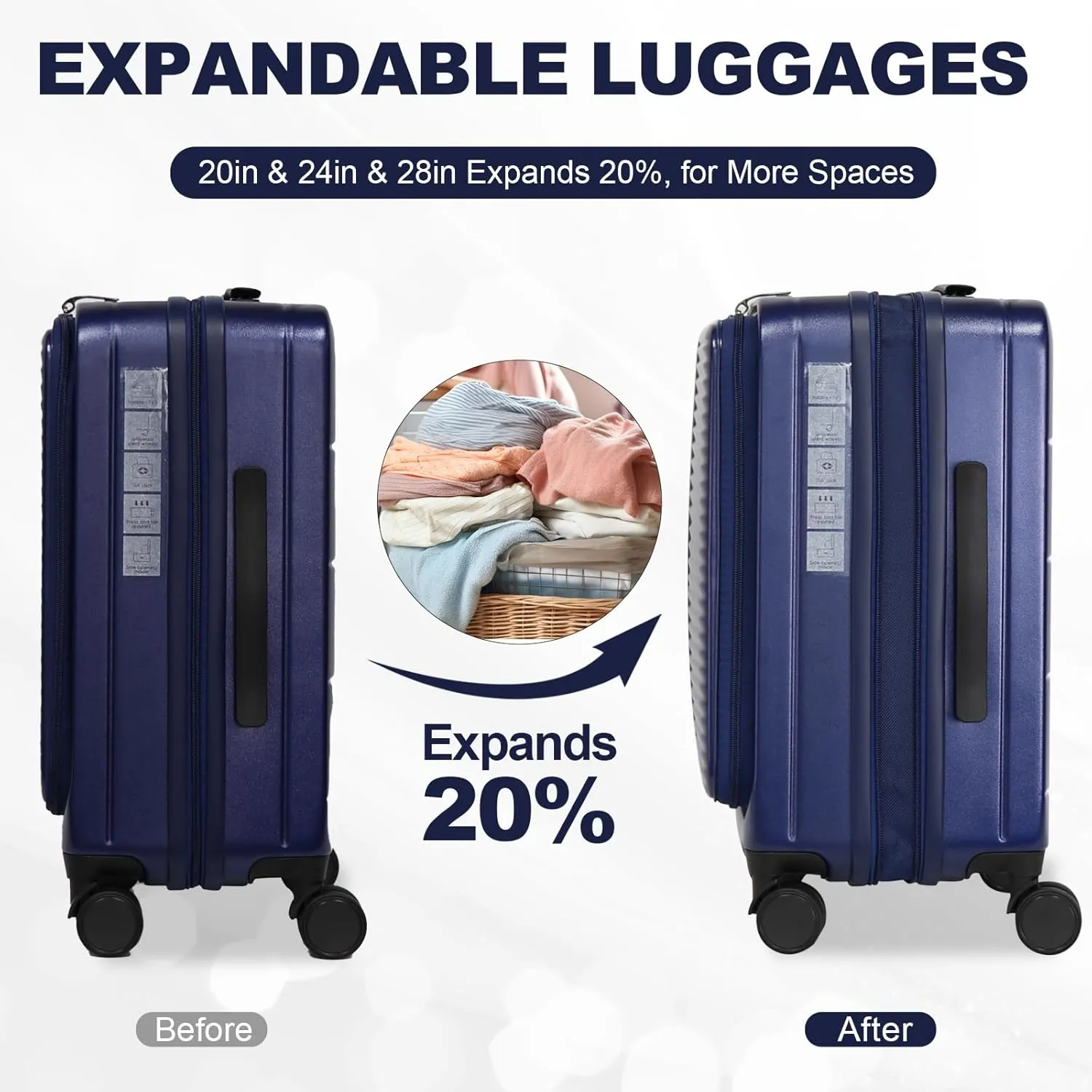 Hardshell Luggage Sets 3 Piece With Dual Spinner Wheel,Travel Carry-on Luggage with Laptop Compartment,20/24/28-inch Suitcases,TSA Approved Expandable Lightweight Suitcases Sets, Blue