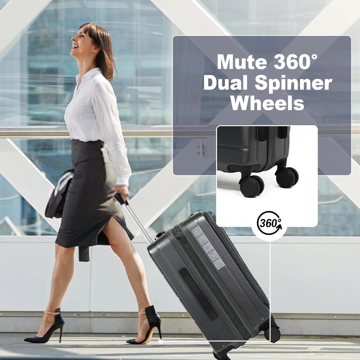Hardshell Luggage Sets 3 Piece With Dual Spinner Wheel,Travel Carry-on Luggage with Laptop Compartment,20/24/28-inch Suitcases,TSA Approved Expandable Lightweight Suitcases Sets, Grey