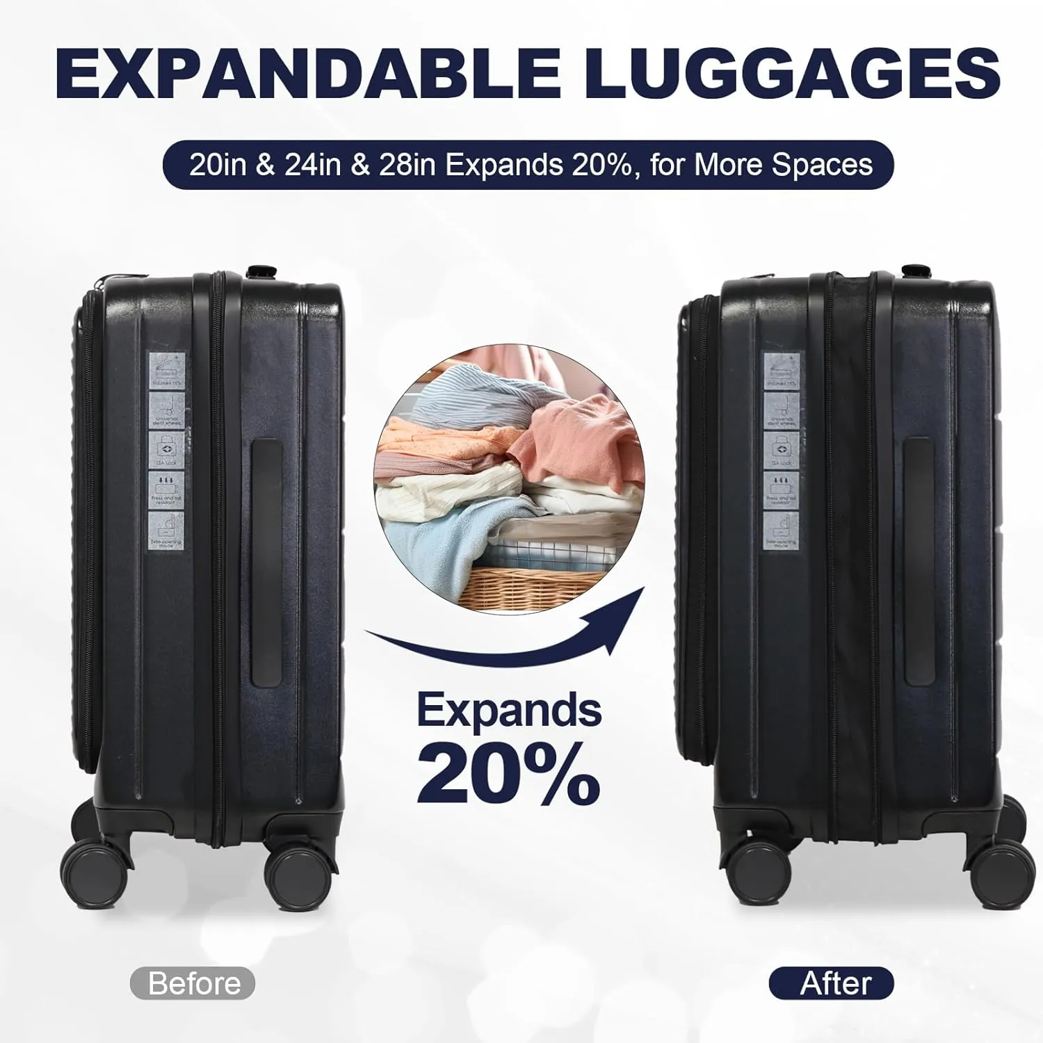 Hardshell Luggage Sets 3 Piece With Dual Spinner Wheel,Travel Carry-on Luggage with Laptop Compartment,20/24/28-inch Suitcases,TSA Approved Expandable Lightweight Suitcases Sets, Grey
