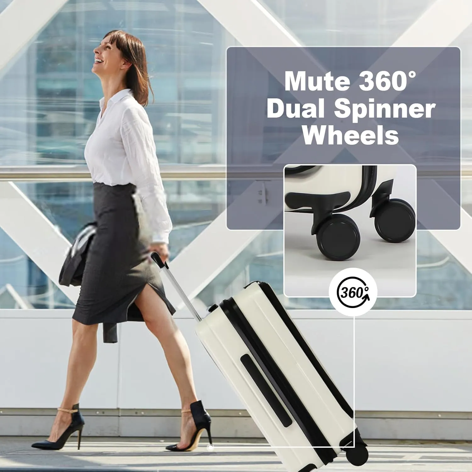 Hardshell Luggage Sets 3 Piece With Dual Spinner Wheel,Travel Carry-on Luggage with Laptop Compartment,20/24/28-inch Suitcases,TSA Approved Expandable Lightweight Suitcases Sets, White