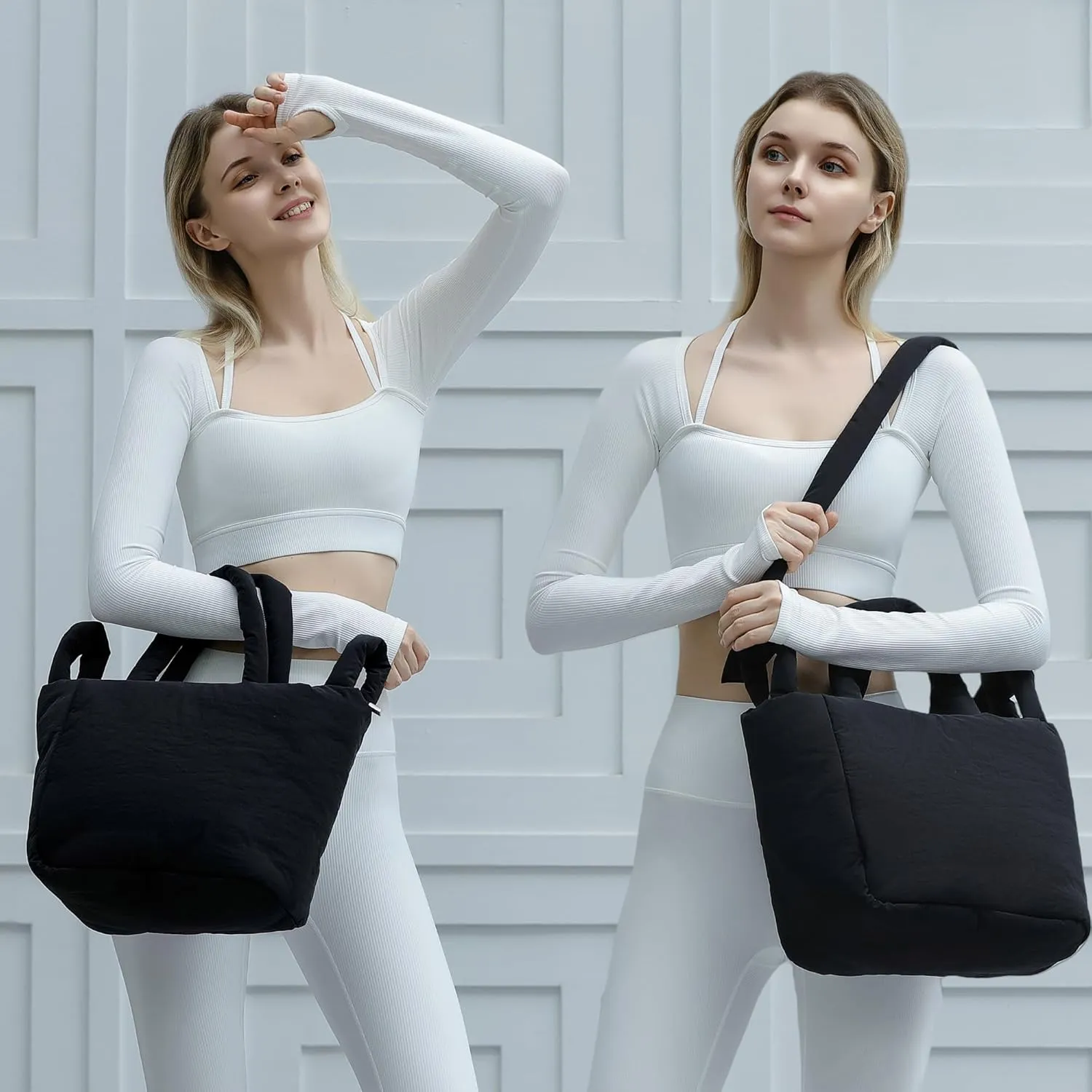 Herald Soft Puffer Tote Bag for Women, Lightweight Puffy Shoulder Purse Satchel Top-Handle Handbag with Adjustable Strap