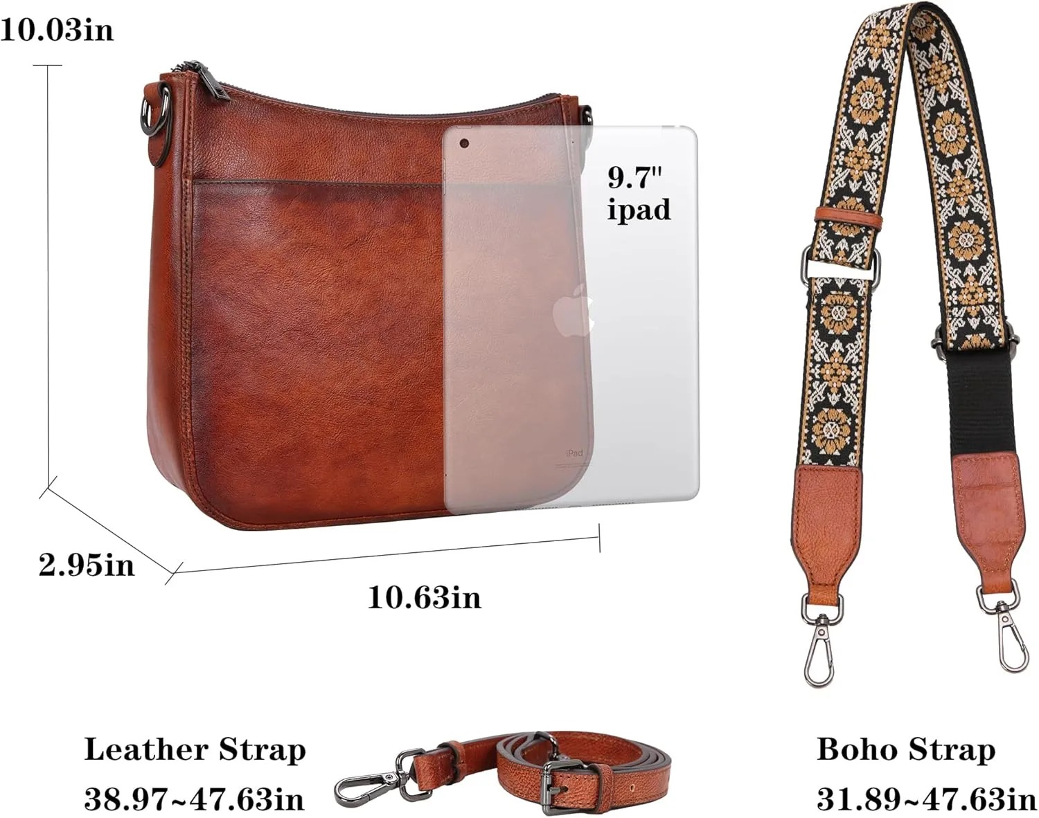 HESHE Leather Purses for Women Crossbody Bag Medium Shoulder Bags with Guitar Strap Satchel Travel Cross Body Purse
