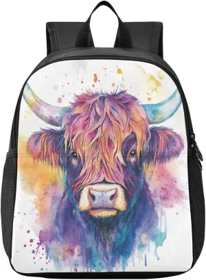 Highland Cattle White Toddler Backpack for Boys Girls 3-6 Mini Backpacks for Elementary Lightweight Kids Bookbag for Preschool Kindergarten for School
