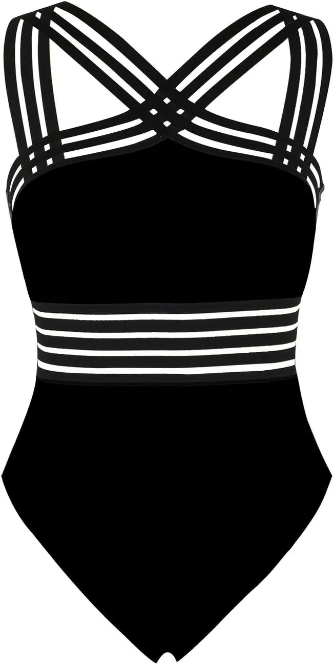 Hilor Women's One Piece Swimsuits Slimming High Waisted Bathing Suits Front Crossover Swimwear Monokinis