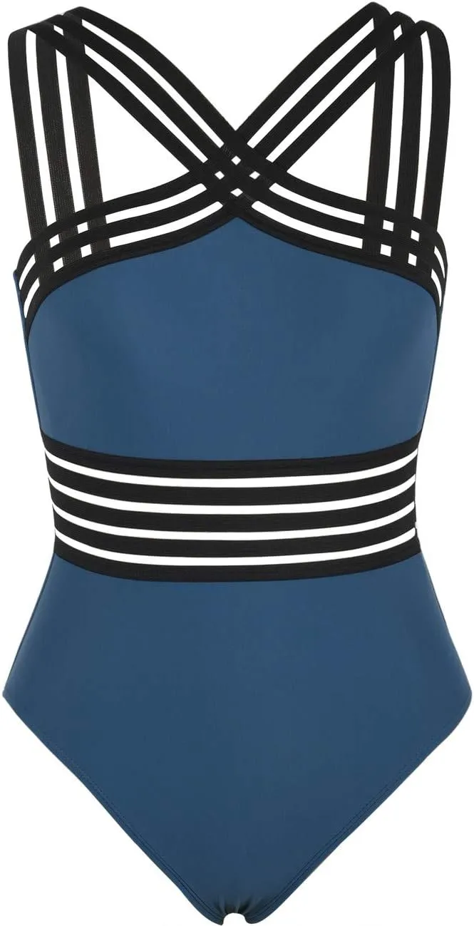 Hilor Women's One Piece Swimsuits Slimming High Waisted Bathing Suits Front Crossover Swimwear Monokinis