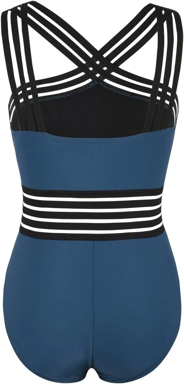 Hilor Women's One Piece Swimsuits Slimming High Waisted Bathing Suits Front Crossover Swimwear Monokinis