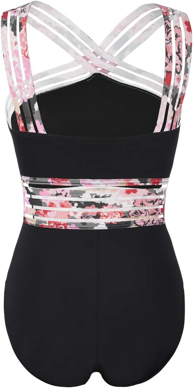 Hilor Women's One Piece Swimsuits Slimming High Waisted Bathing Suits Front Crossover Swimwear Monokinis