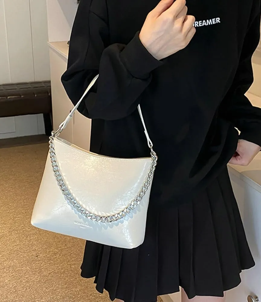 Hobo Bags for Women Shiny Faux Leather Tote Bag Purse Slouchy Shoulder Bag Trendy Satchel handbag