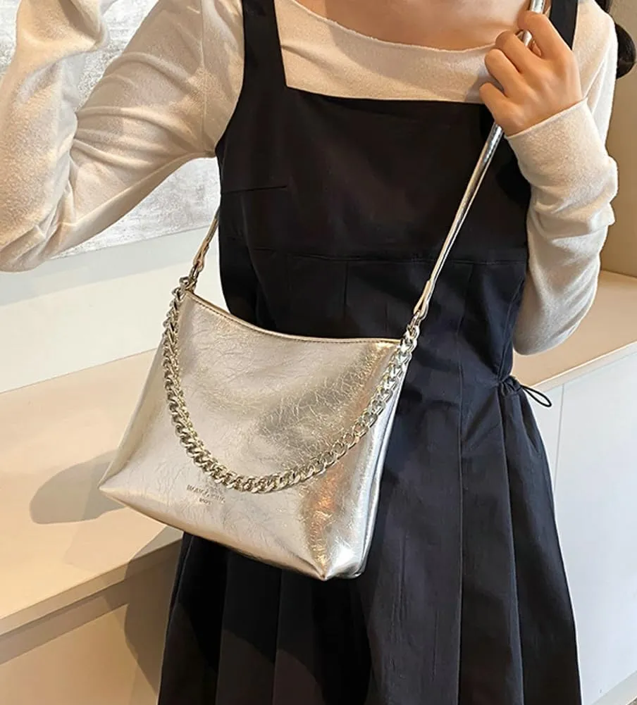 Hobo Bags for Women Shiny Faux Leather Tote Bag Purse Slouchy Shoulder Bag Trendy Satchel handbag