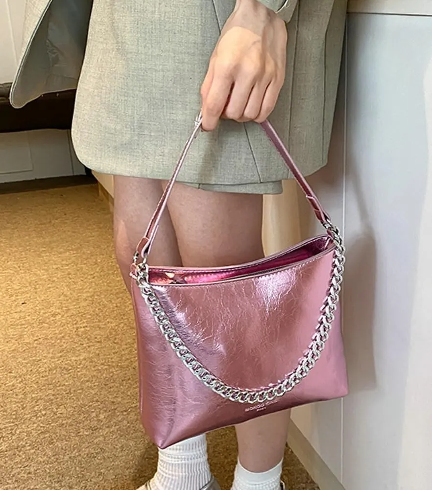 Hobo Bags for Women Shiny Faux Leather Tote Bag Purse Slouchy Shoulder Bag Trendy Satchel handbag