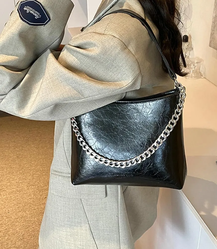 Hobo Bags for Women Shiny Faux Leather Tote Bag Purse Slouchy Shoulder Bag Trendy Satchel handbag