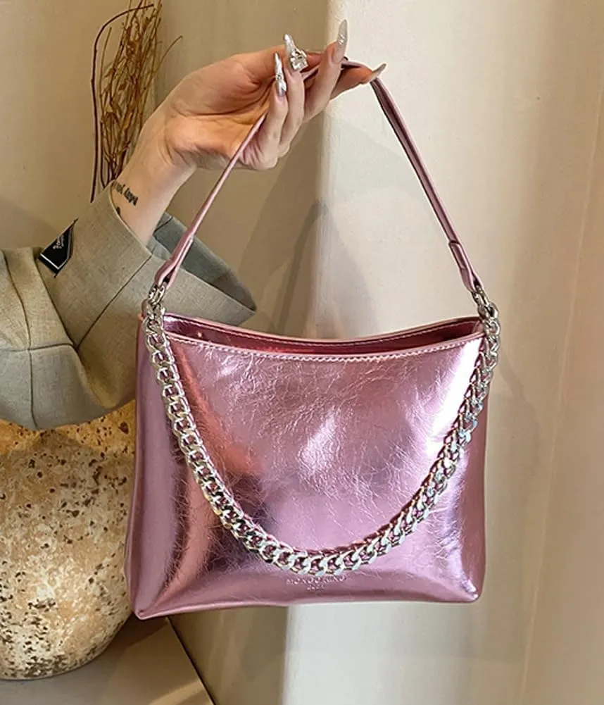Hobo Bags for Women Shiny Faux Leather Tote Bag Purse Slouchy Shoulder Bag Trendy Satchel handbag