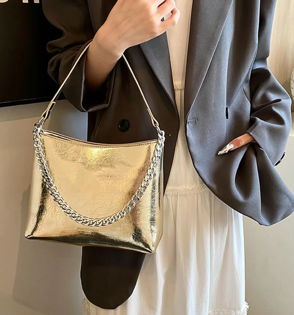 Hobo Bags for Women Shiny Faux Leather Tote Bag Purse Slouchy Shoulder Bag Trendy Satchel handbag