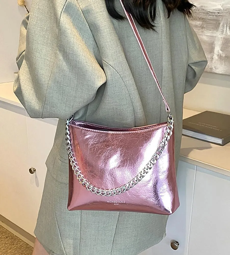Hobo Bags for Women Shiny Faux Leather Tote Bag Purse Slouchy Shoulder Bag Trendy Satchel handbag
