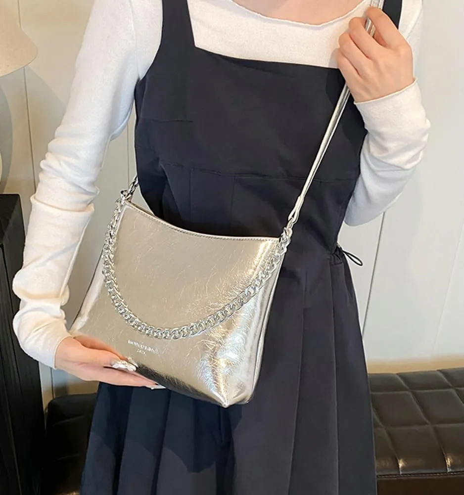 Hobo Bags for Women Shiny Faux Leather Tote Bag Purse Slouchy Shoulder Bag Trendy Satchel handbag