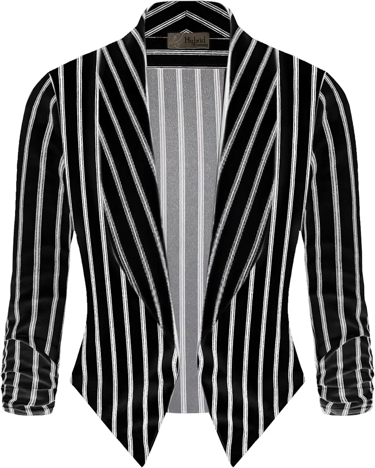 Hybrid & Company Women's Casual Work Office Blazer Jacket Open Front Shawl with 3/4 Scrunch Sleeves
