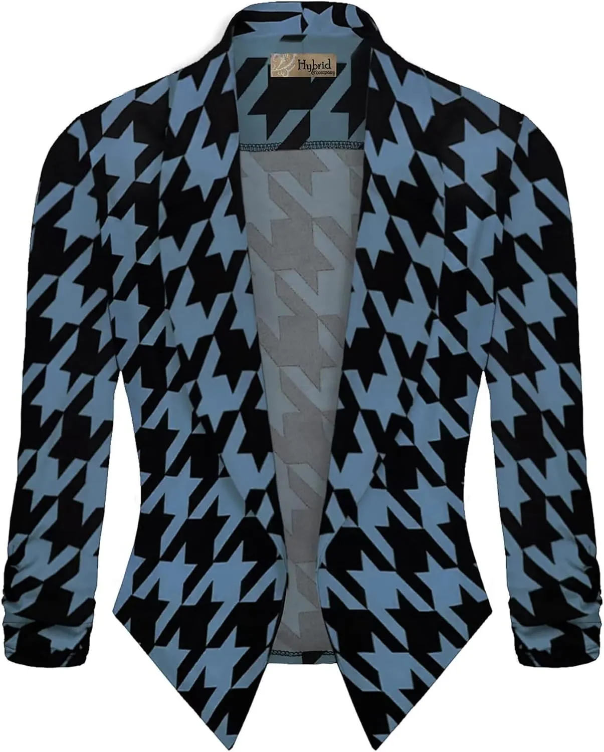Hybrid & Company Women's Casual Work Office Blazer Jacket Open Front Shawl with 3/4 Scrunch Sleeves