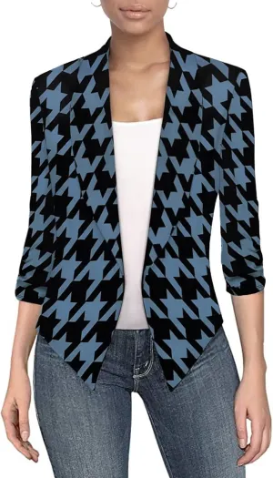 Hybrid & Company Women's Casual Work Office Blazer Jacket Open Front Shawl with 3/4 Scrunch Sleeves