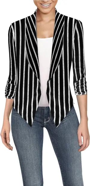Hybrid & Company Women's Casual Work Office Blazer Jacket Open Front Shawl with 3/4 Scrunch Sleeves