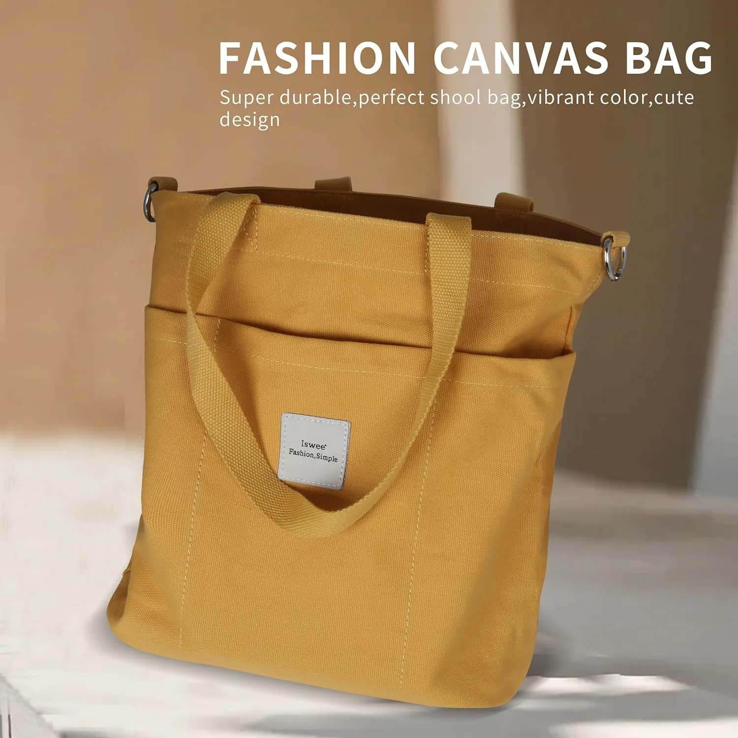 Iswee Canvas Tote Bag with Zipper Multi Pockets Tote Purse for Women Fashion Crossbody Tote Shoulder Bag Handbag Everyday Bag