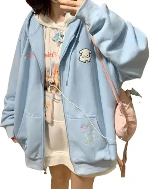 Kawaii Clothes Cute Y2k Hoodie Zip Up Jacket for Teen Girls Oversized