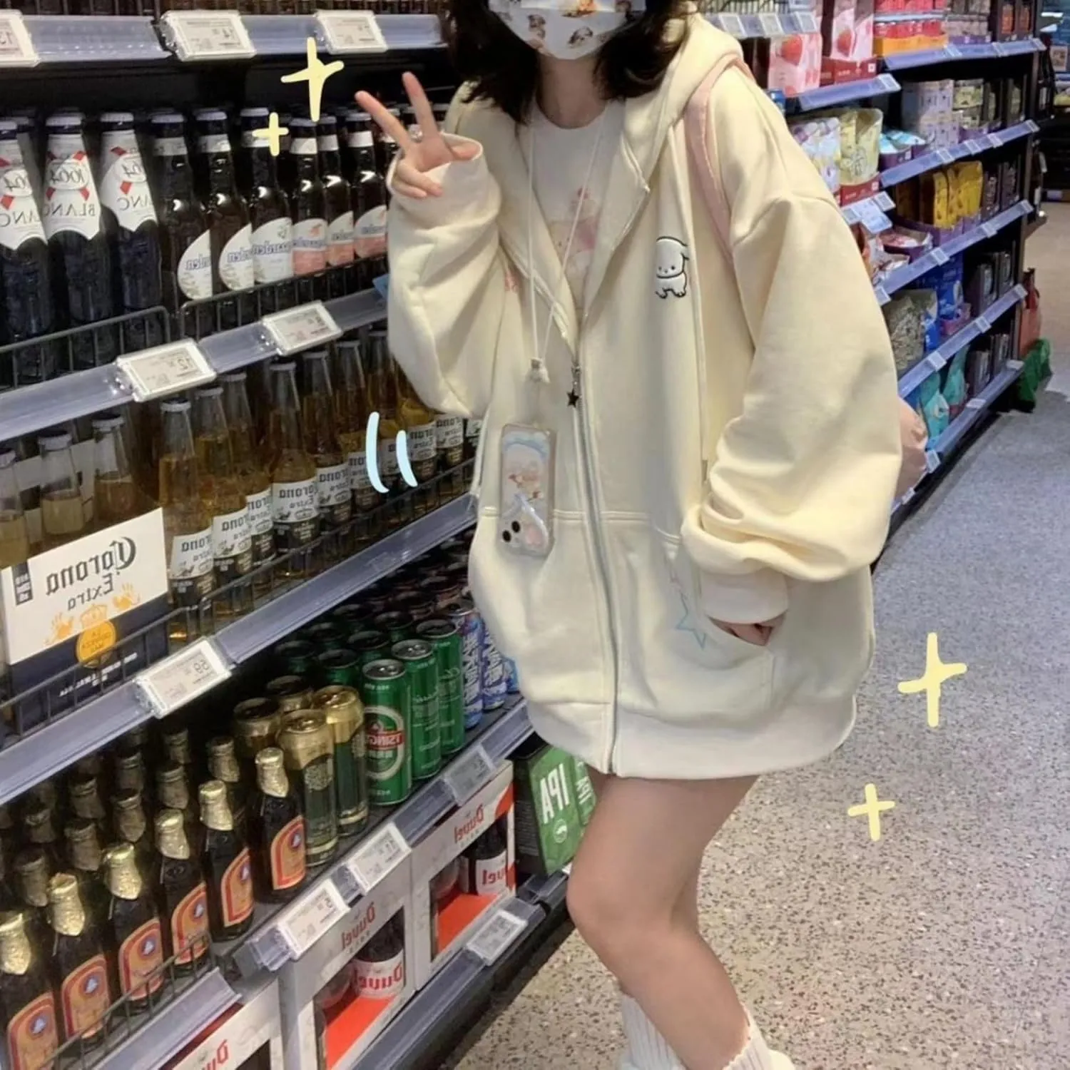 Kawaii Clothes Cute Y2k Hoodie Zip Up Jacket for Teen Girls Oversized
