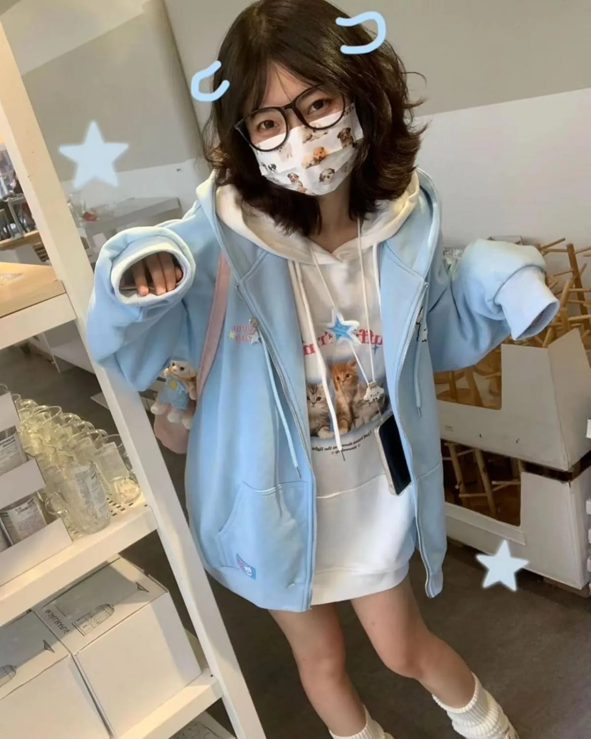 Kawaii Clothes Cute Y2k Hoodie Zip Up Jacket for Teen Girls Oversized