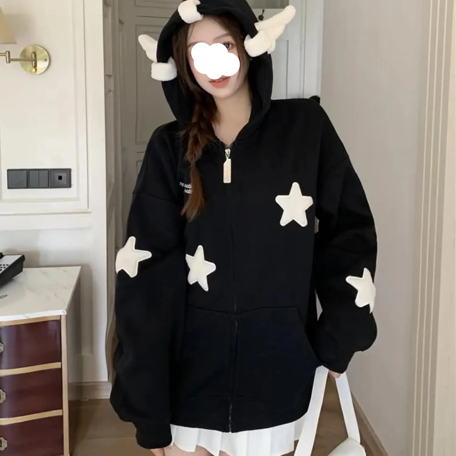 Kawaii Clothes Cute Y2k Hoodie Zip Up Jacket for Teen Girls Oversized