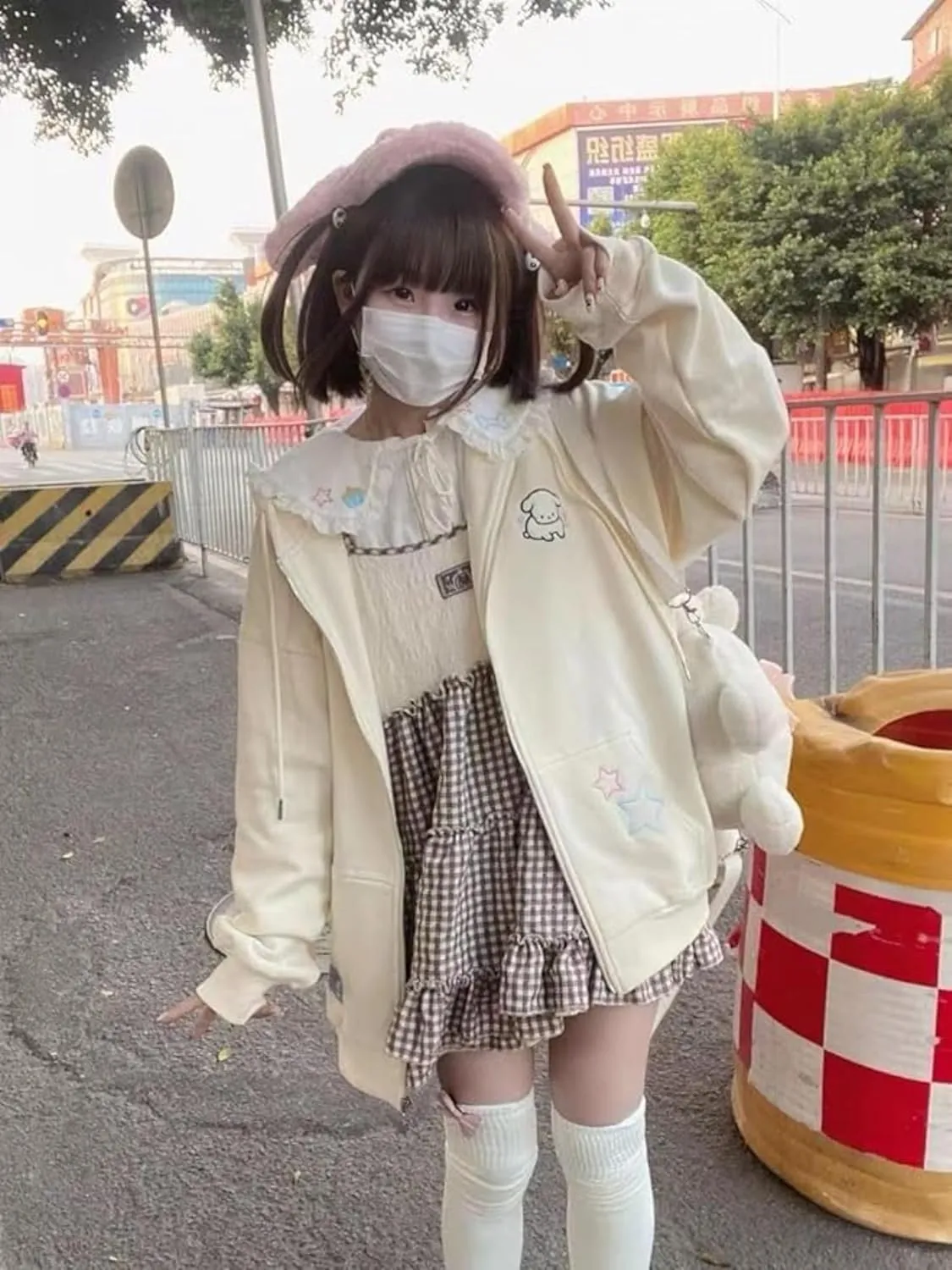 Kawaii Clothes Cute Y2k Hoodie Zip Up Jacket for Teen Girls Oversized