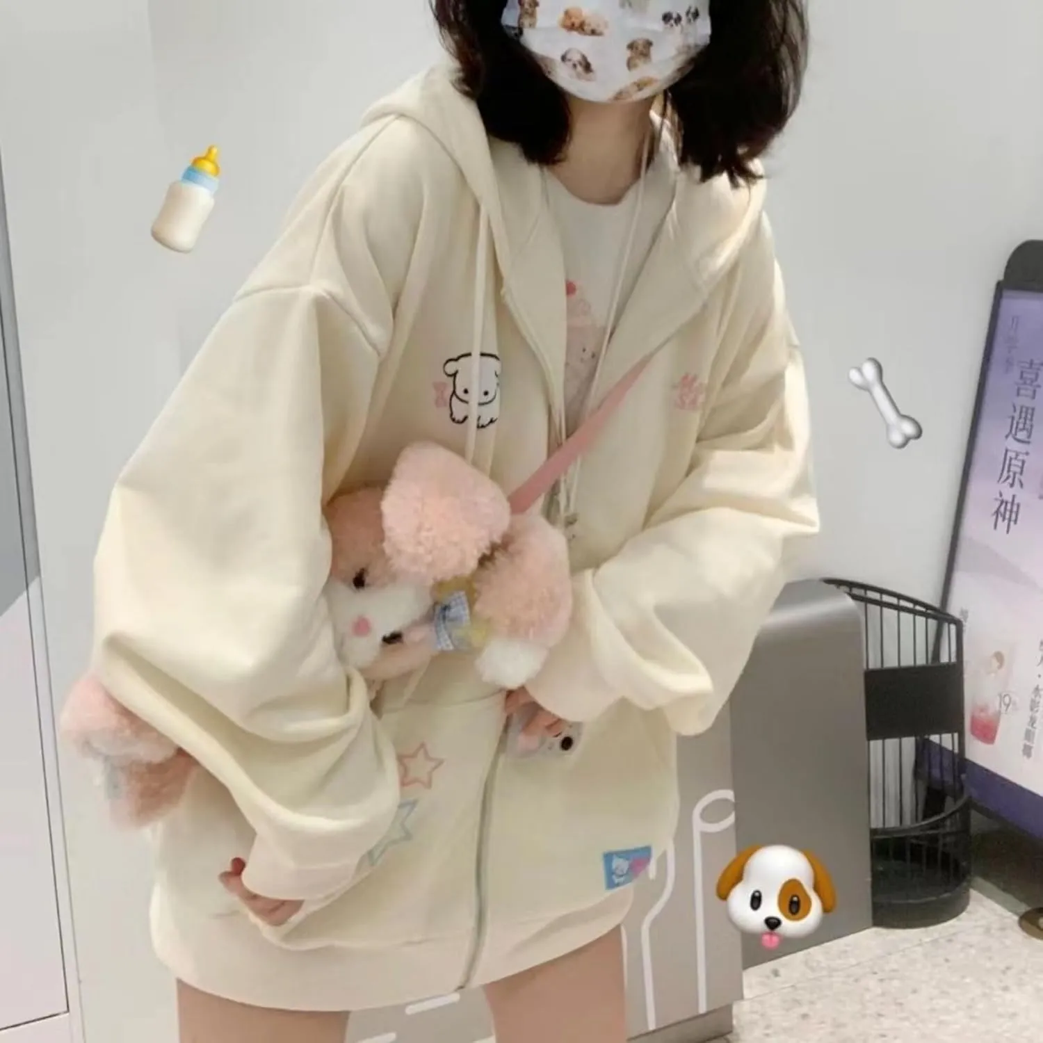 Kawaii Clothes Cute Y2k Hoodie Zip Up Jacket for Teen Girls Oversized