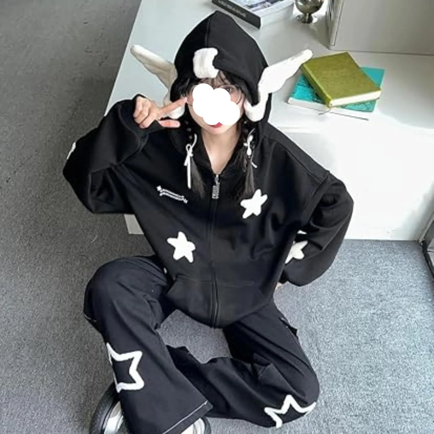 Kawaii Clothes Cute Y2k Hoodie Zip Up Jacket for Teen Girls Oversized