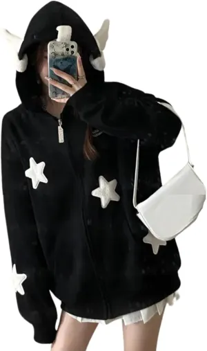 Kawaii Clothes Cute Y2k Hoodie Zip Up Jacket for Teen Girls Oversized