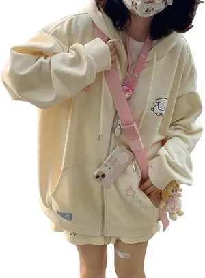 Kawaii Clothes Cute Y2k Hoodie Zip Up Jacket for Teen Girls Oversized