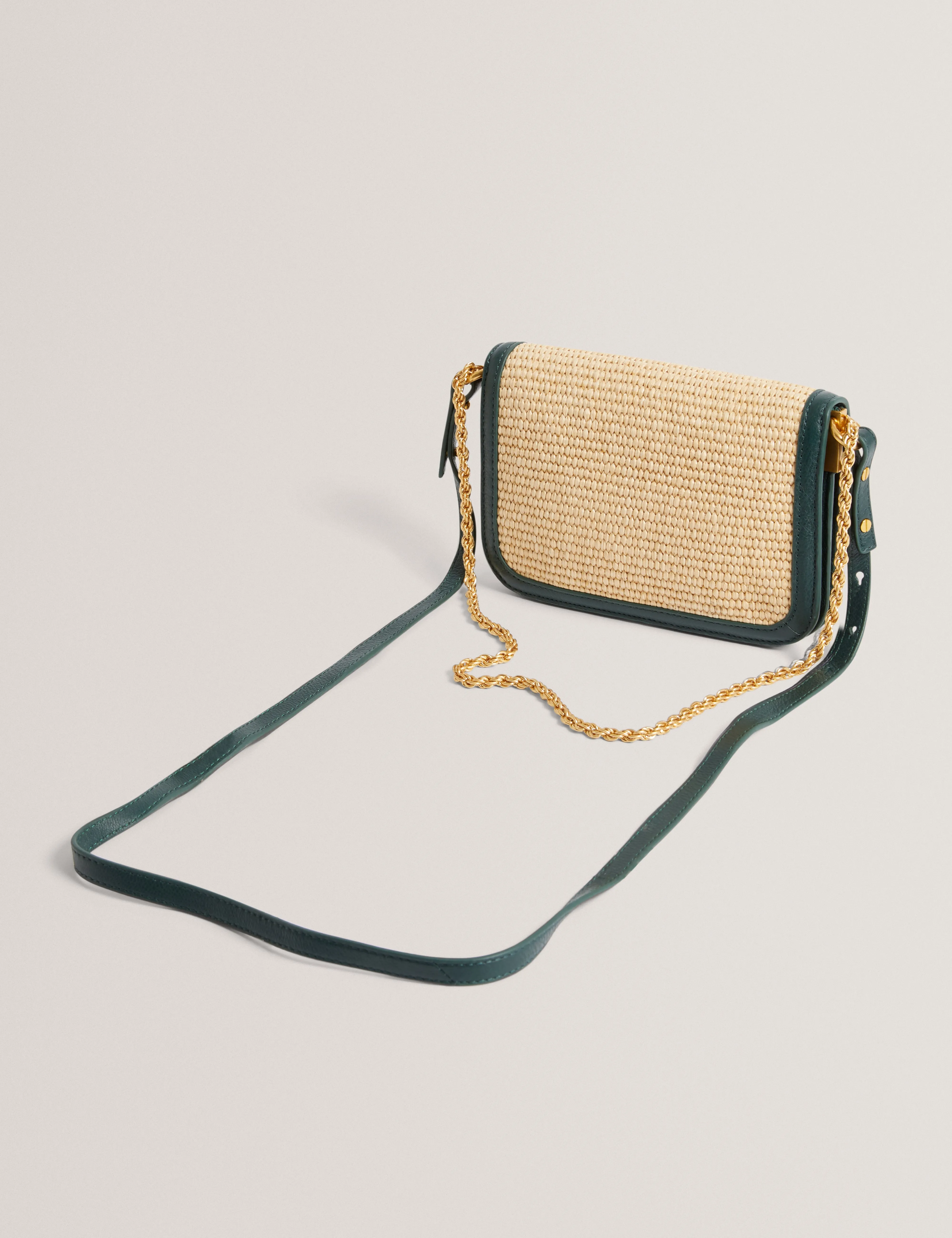 Kkassie Twist Lock Detail Small Raffia Crossbody Bag Mid-Green