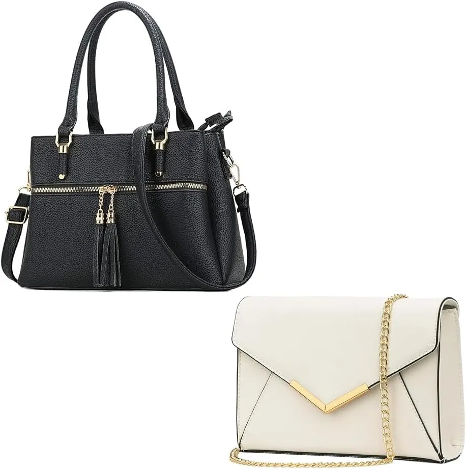 KKXIU Women Satchel Bags Handle Shoulder Handbags and Purses Pockets Zipper Leather Crossbody Bags