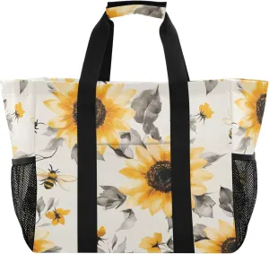 KLL Beach Tote Bag with Handles Collapsable With Pockets Reusable Shopping Bag