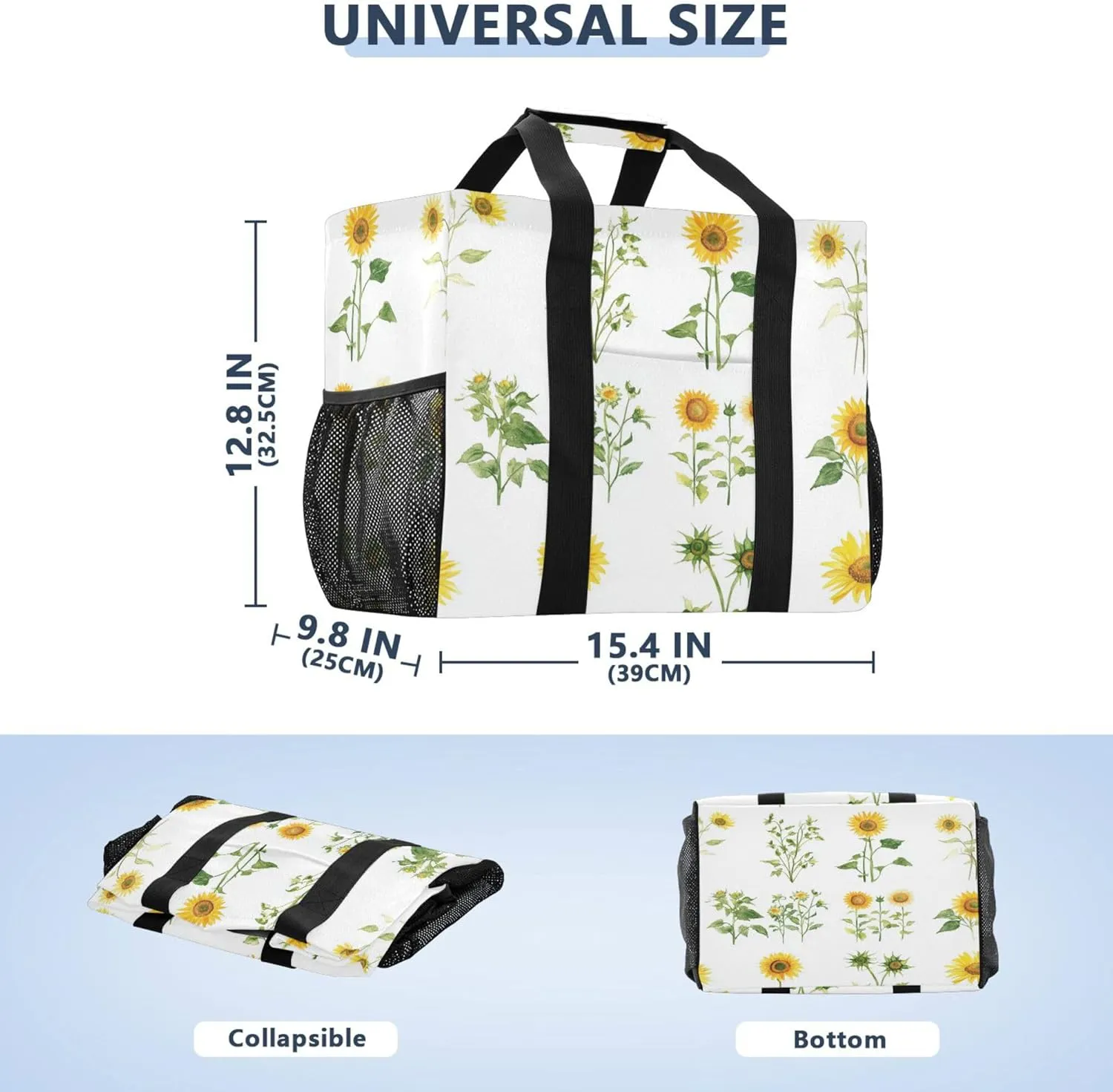 KLL Beach Tote Bag with Handles Collapsable With Pockets Reusable Shopping Bag