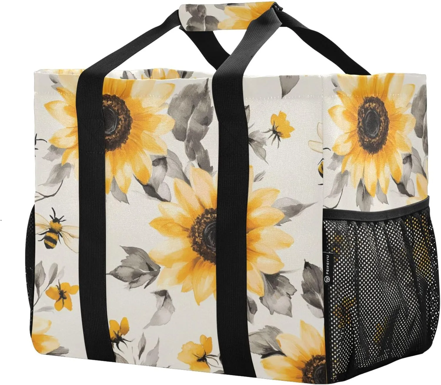 KLL Beach Tote Bag with Handles Collapsable With Pockets Reusable Shopping Bag