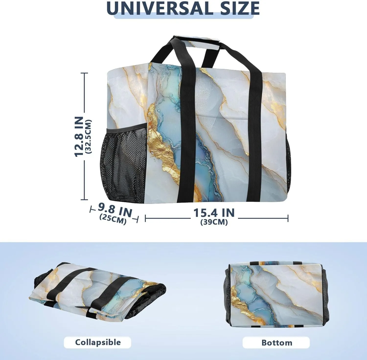KLL Utility Beach Tote Canvas Collapsable Waterproof Resuable Grocery Bags