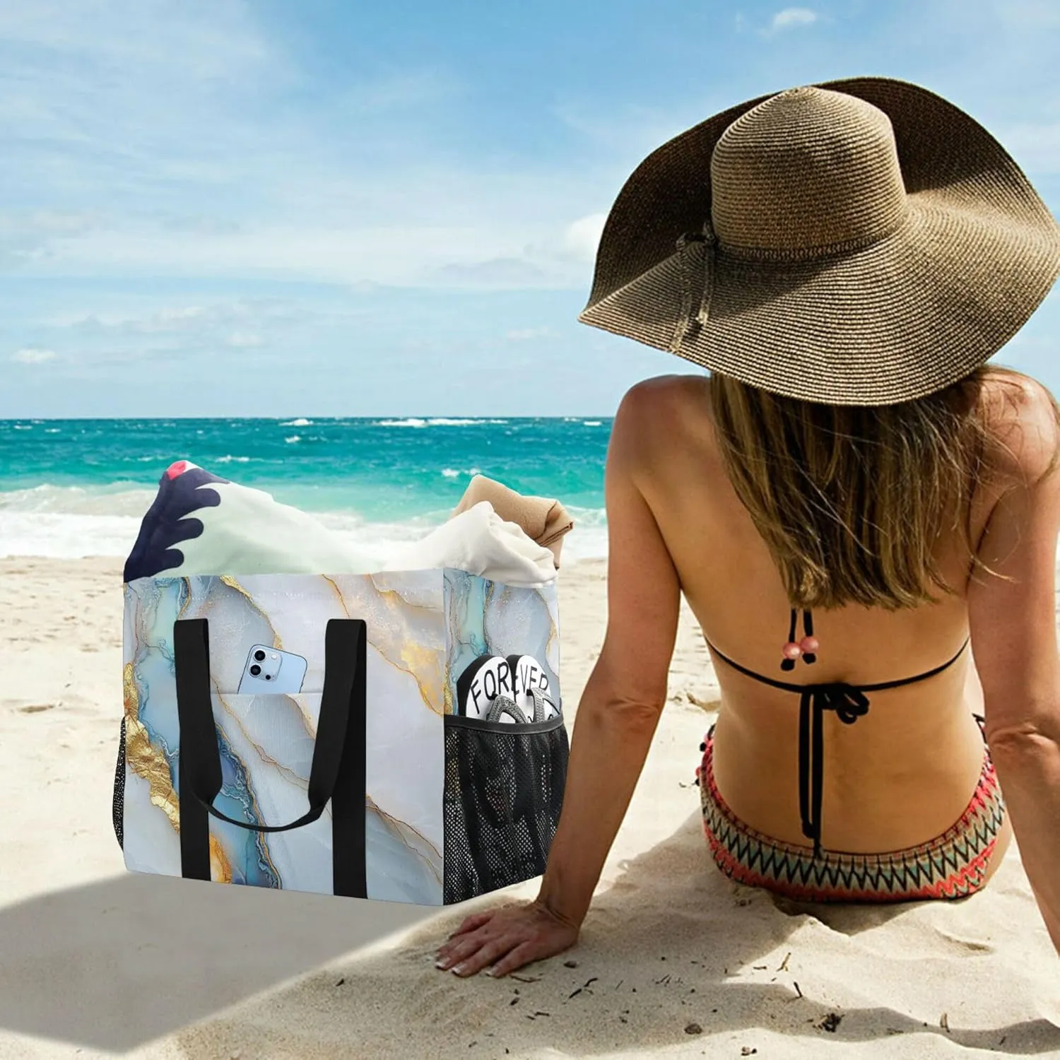 KLL Utility Beach Tote Canvas Collapsable Waterproof Resuable Grocery Bags