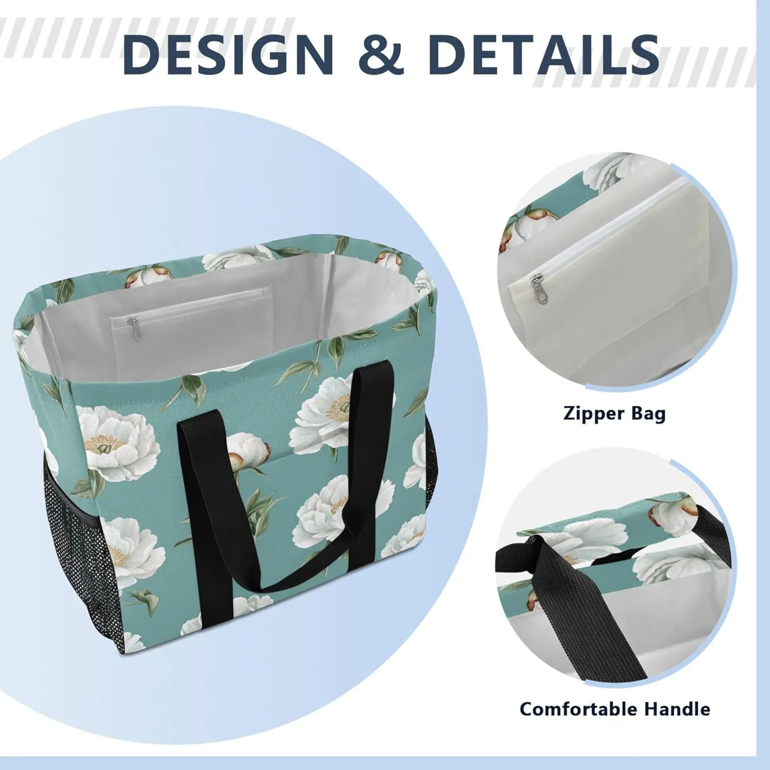 KLL Utility Tote Bag For Women with Handles Collapsable Sandproof Reuseable Shopping Bags