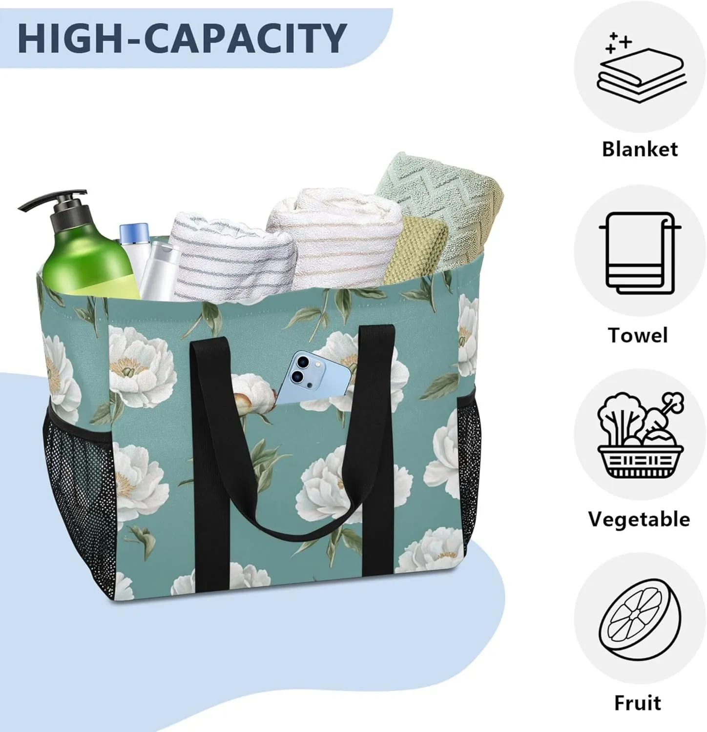 KLL Utility Tote Bag For Women with Handles Collapsable Sandproof Reuseable Shopping Bags