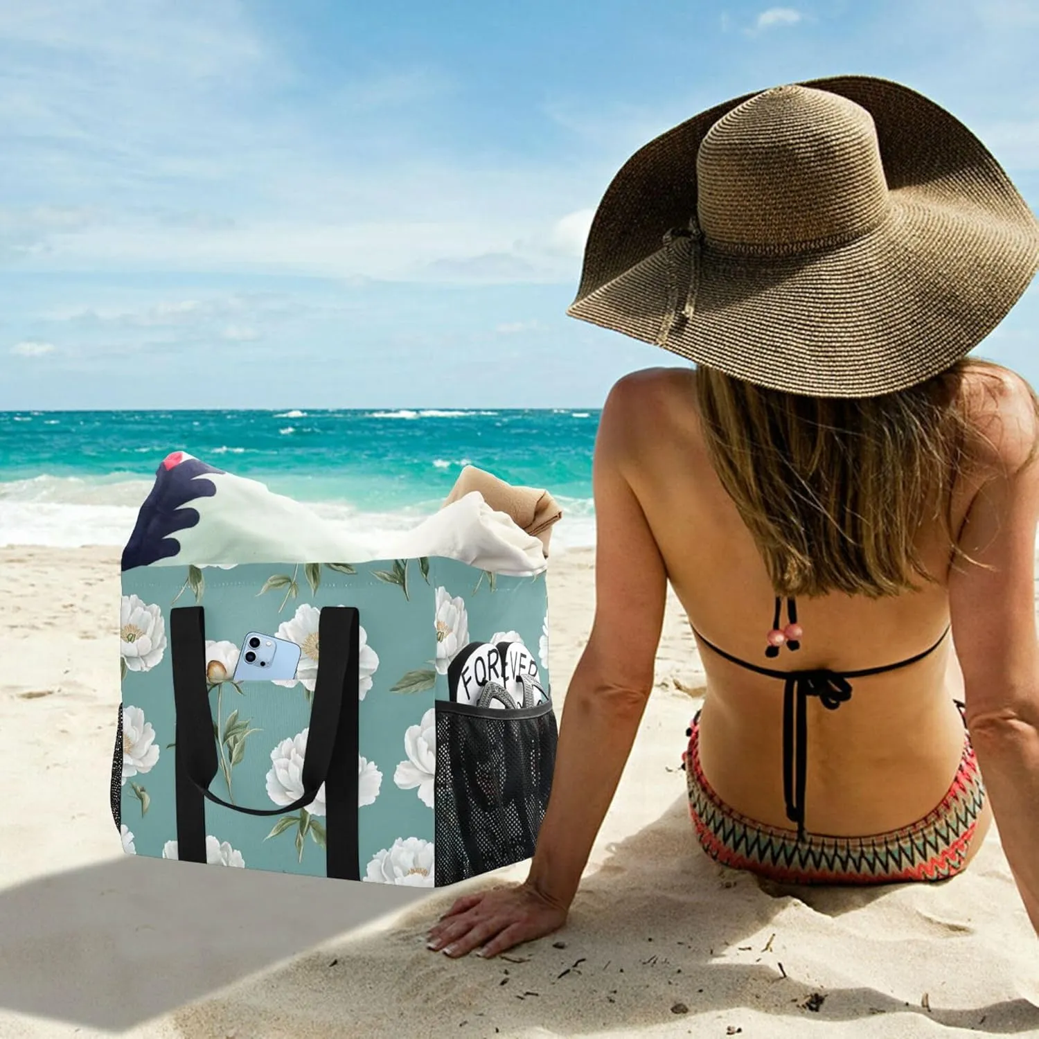 KLL Utility Tote Bag For Women with Handles Collapsable Sandproof Reuseable Shopping Bags