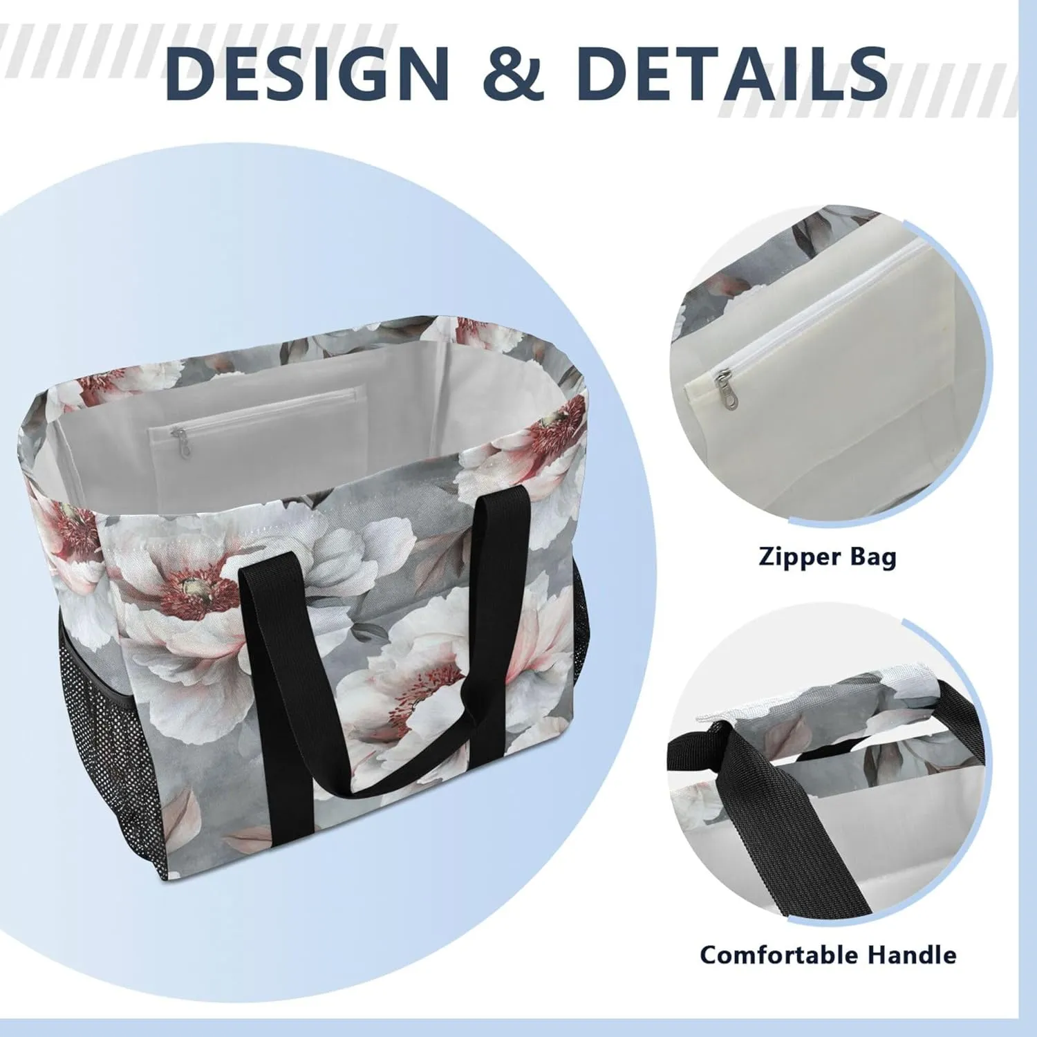 KLL Utility Tote Bag For Women with Handles Collapsable Sandproof Reuseable Shopping Bags