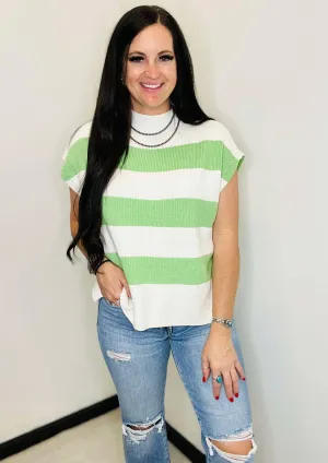 Lainey Green Stripe Short Sleeve Sweater