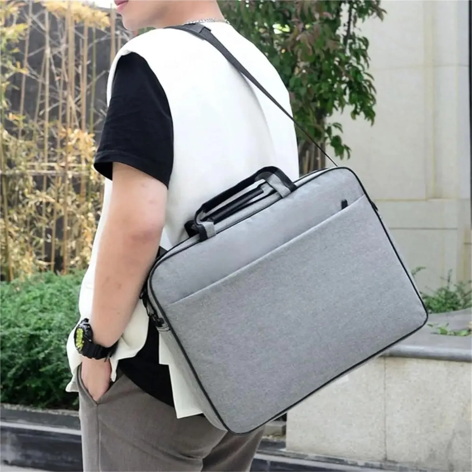 Laptop Shoulder Bag Large Capacity Laptop Bag Shockproof Protective Laptop Case 15.6 17 Inch Strap Carrying(Grey,17 inch)