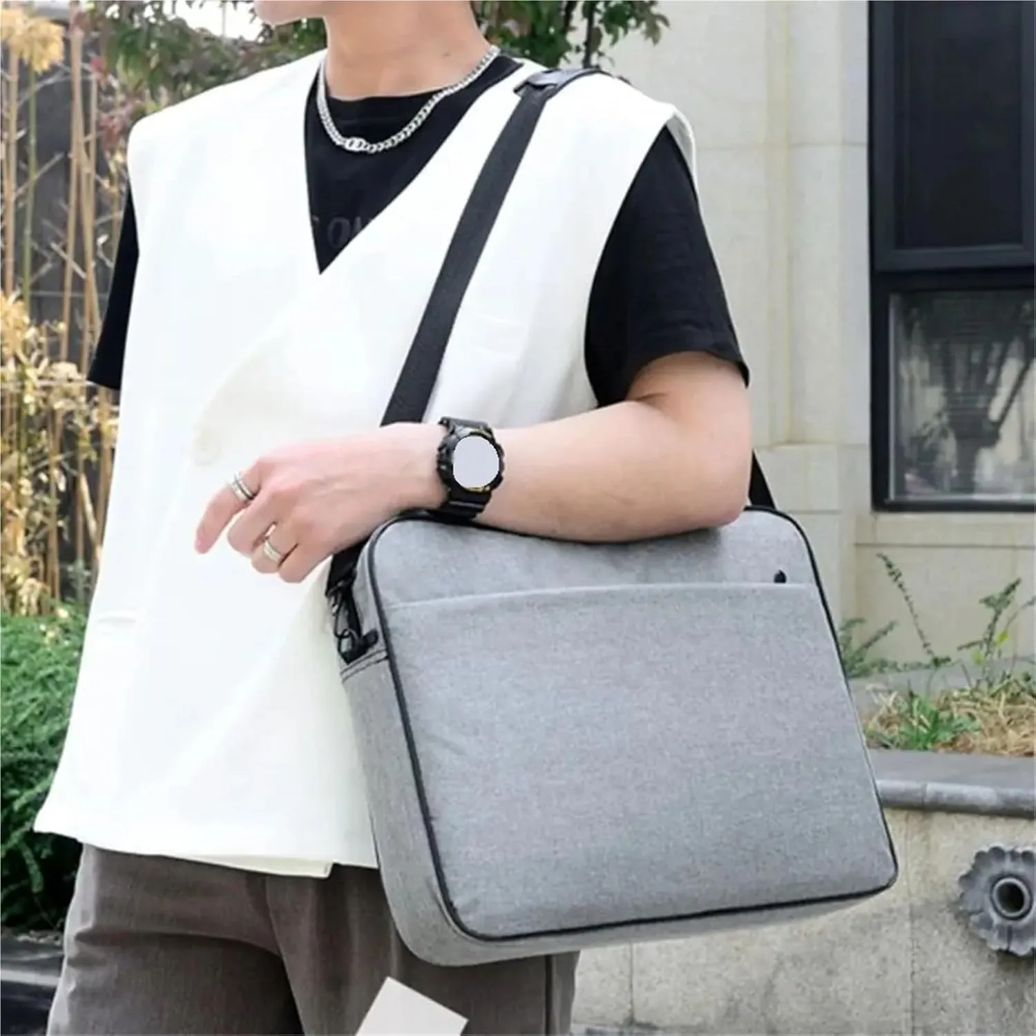 Laptop Shoulder Bag Large Capacity Laptop Bag Shockproof Protective Laptop Case 15.6 17 Inch Strap Carrying(Grey,17 inch)