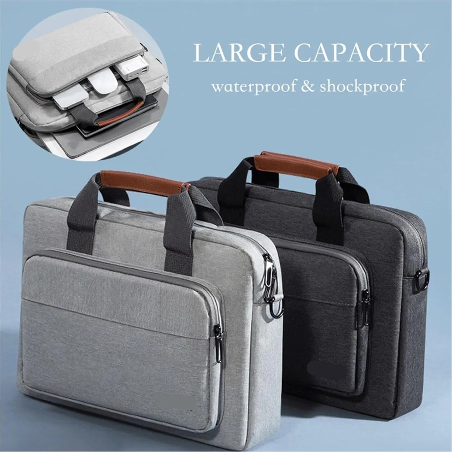 Laptop Shoulder Bag Men Laptop Bag 13.3 14 15.6 Inch Shoulder Handbags Briefcase Computer Protective Case(Light Gray,15.4 to 16 inch)