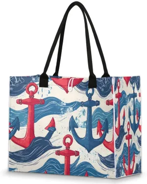 Large Travel Utility Tote Bag for Women Reusable Shopping Bags with Handles Aesthetic Bolsos Para Mujeres Cute Canvas Bag for Beach School Work Grocery Anchor Ocean Summer