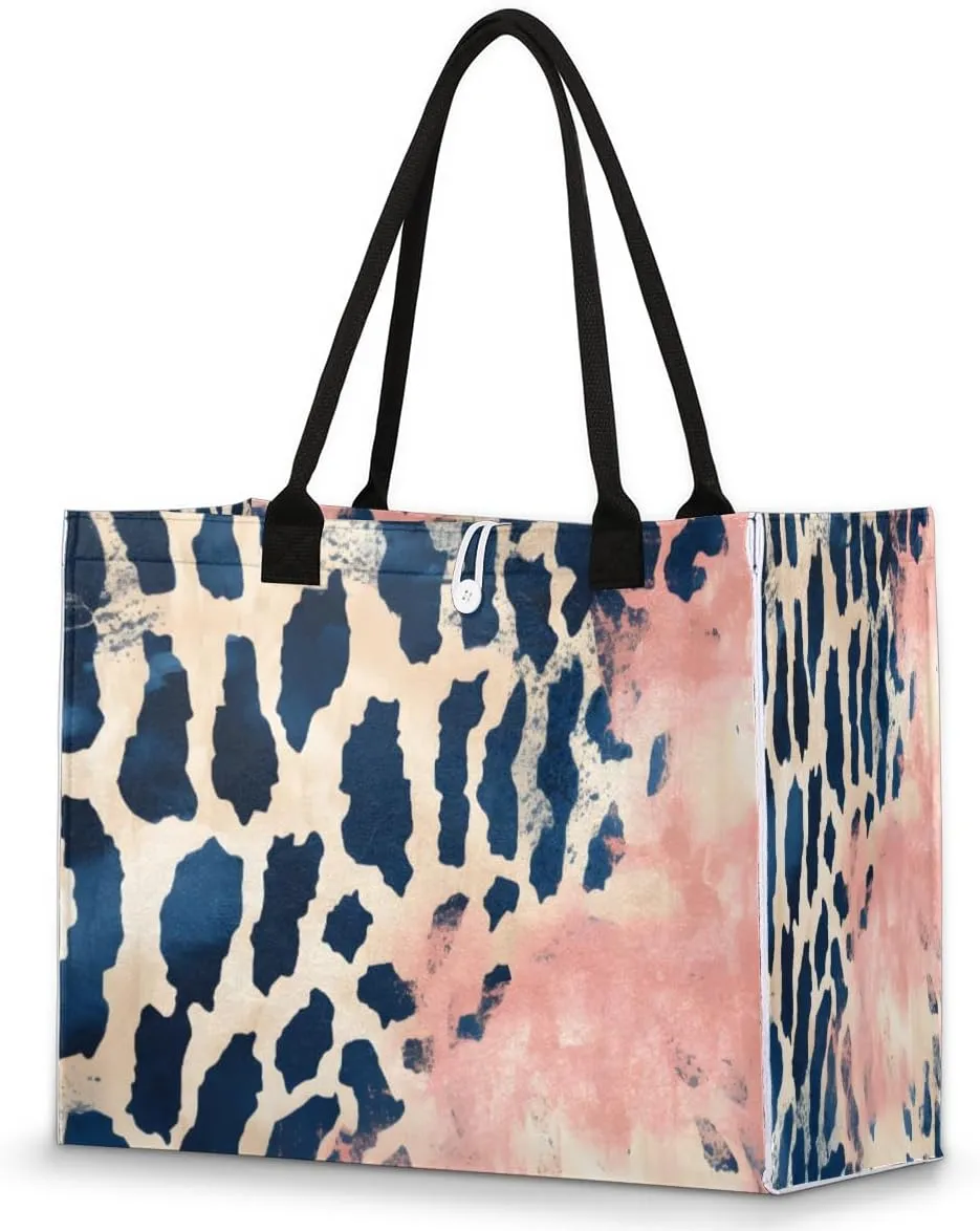 Large Travel Utility Tote Bag for Women Reusable Shopping Bags with Handles Aesthetic Bolsos Para Mujeres Cute Canvas Bag for Beach School Work Grocery Animal Skin Pattern